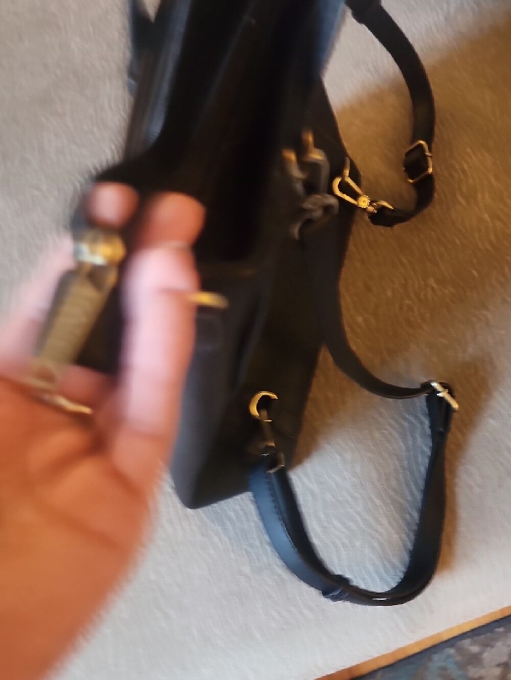 Black Faux Leather Laptop Tote with Front Pocket - Picture 15 of 16